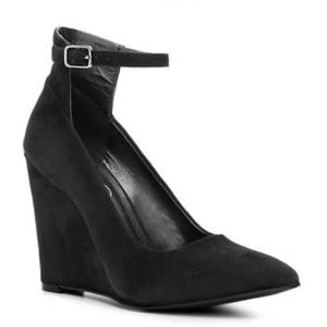 Bcbg Paris black suede ankle strap wedges size 8